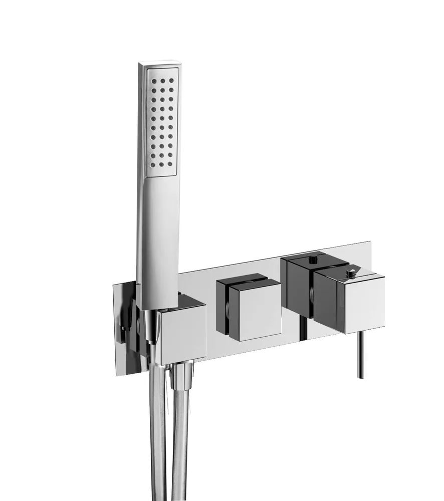 Termostato empotrar horizontal 2 vías con soporte, con mango ducha