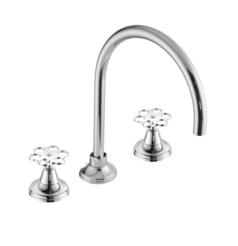 Batería lavabo caño central, volante flor Denim