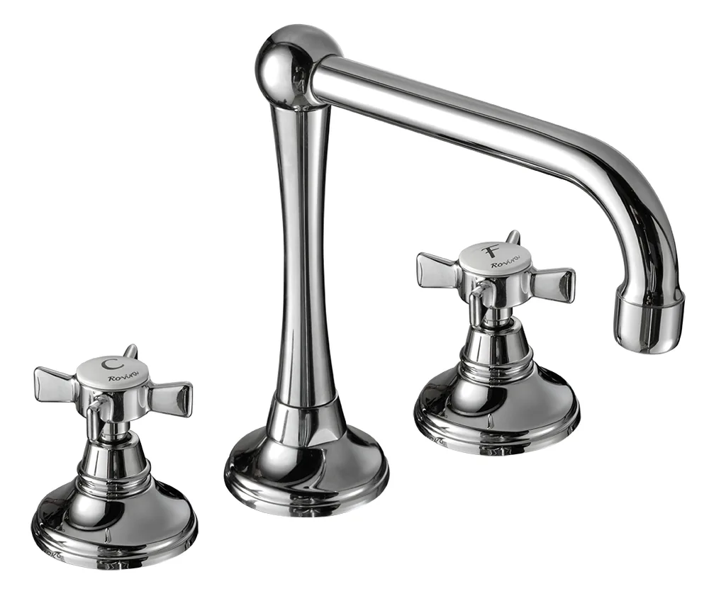 Batería lavabo caño central giratorio con válvula Click Clack