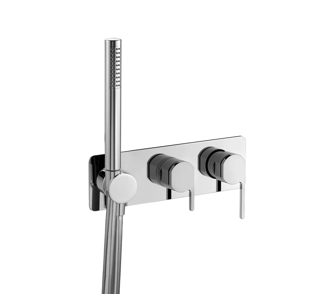 Monomando empotrar horizontal, 3 vías con soporte sin mango ducha