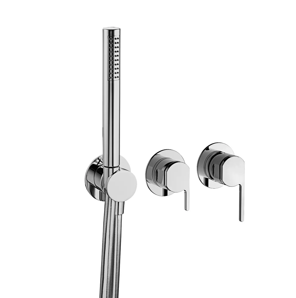 Monomando empotrar horizontal, 2 vías con soporte con mango ducha