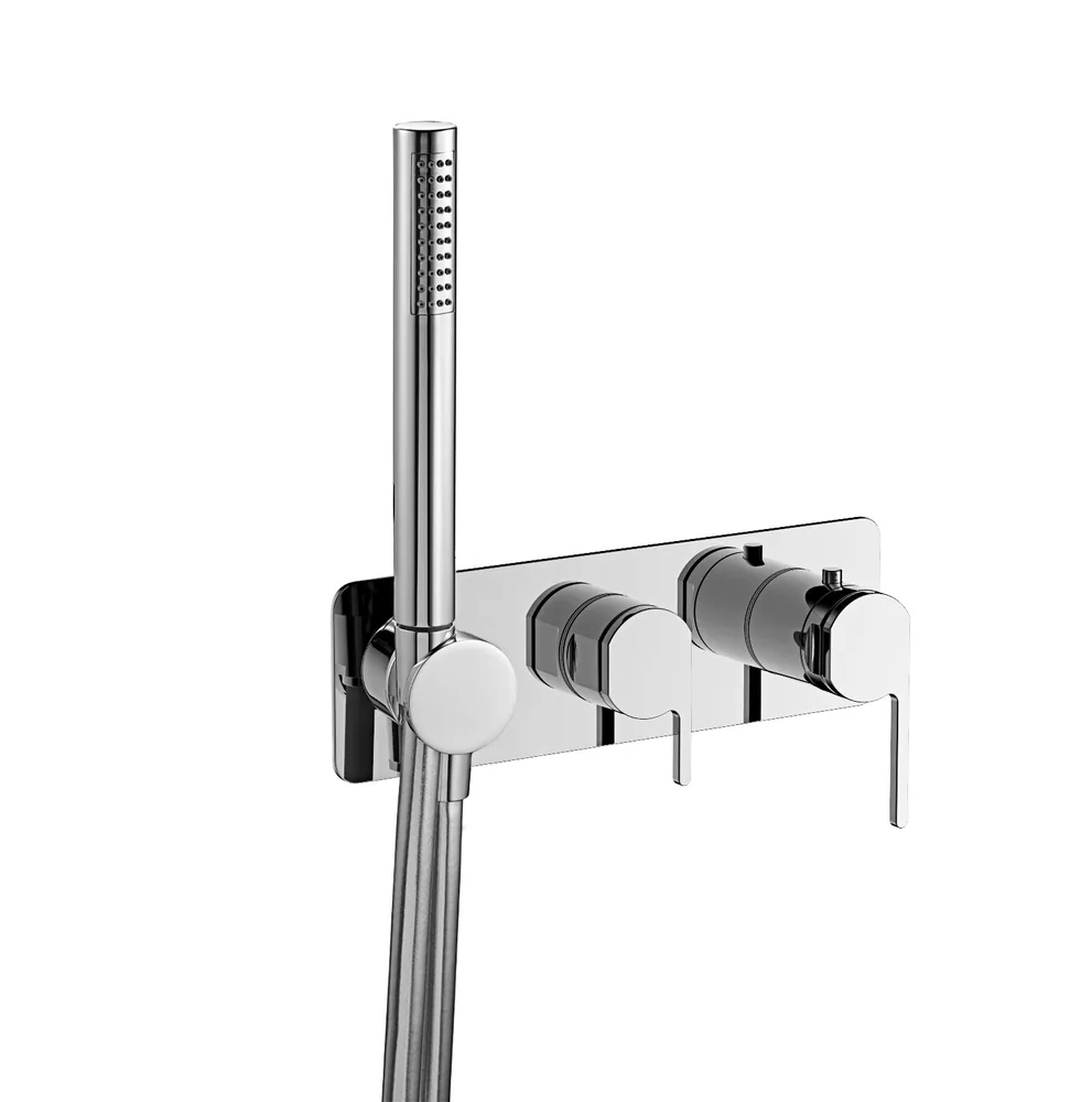 Termostato empotrar horizontal, 2 vías con soporte con mango ducha