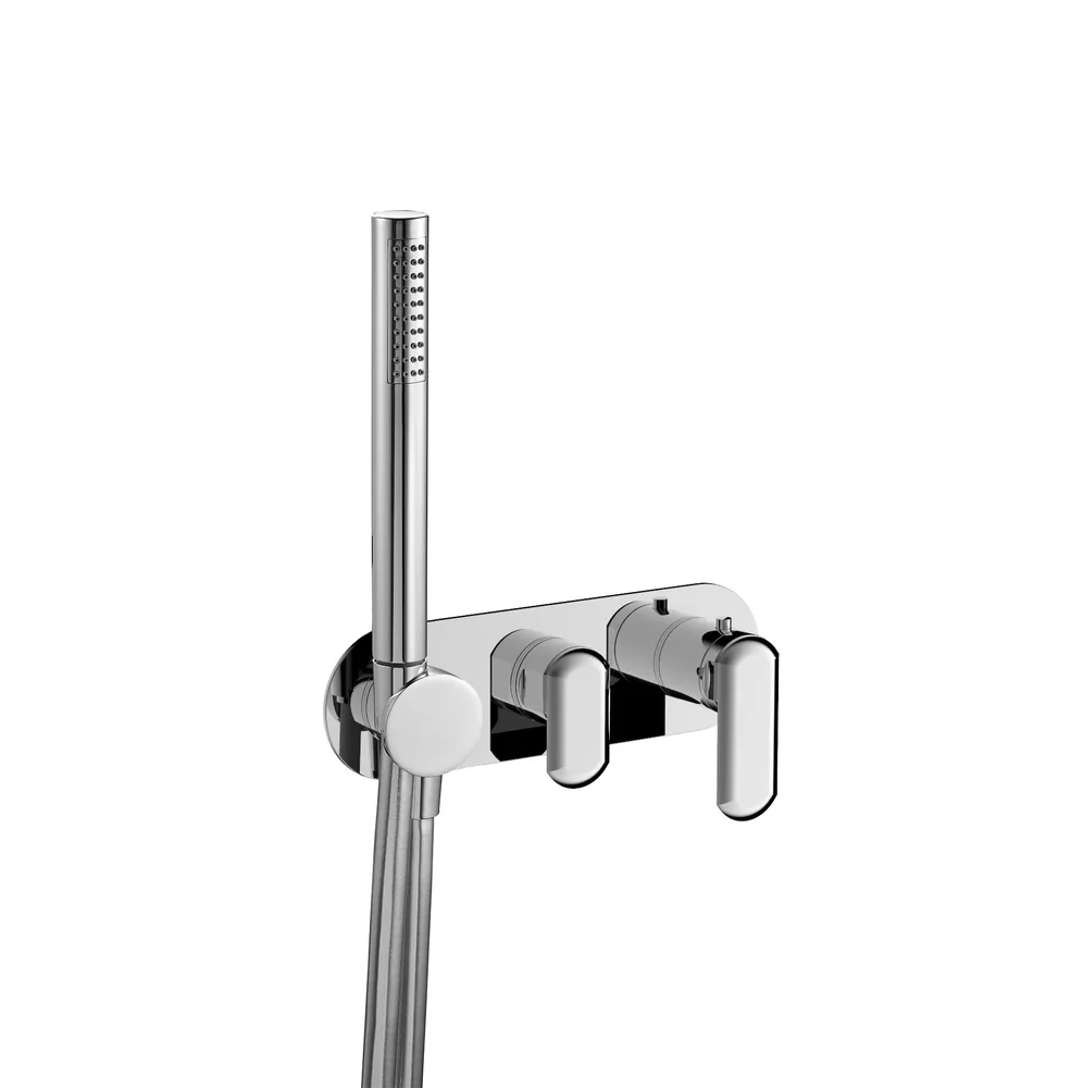 Termostato empotrar horizontal, 3 vías con soporte con mango ducha