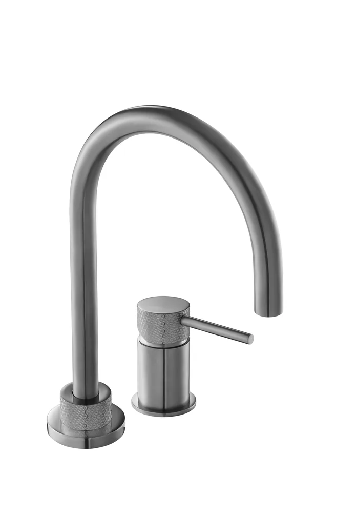 Monomando lavabo caño central volante Crystal, caño 349mm, con válvula Click Clack