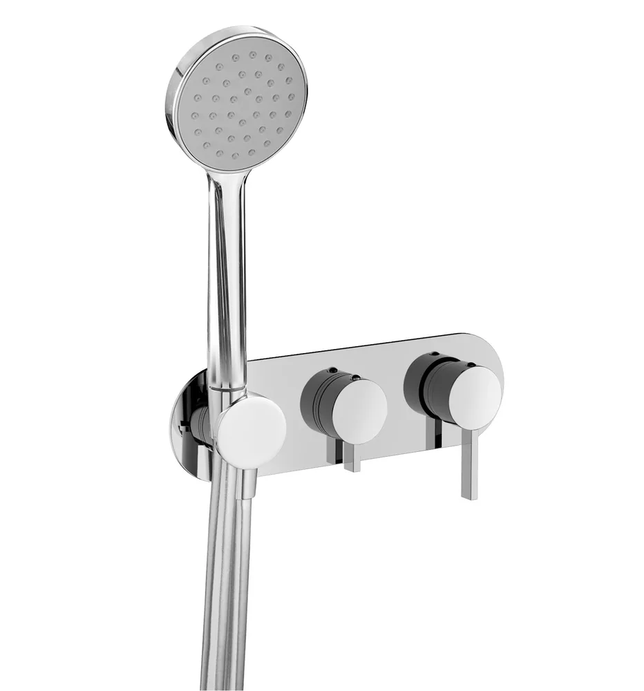 Monomando empotrar horizontal 3 vías con soporte, con mango ducha