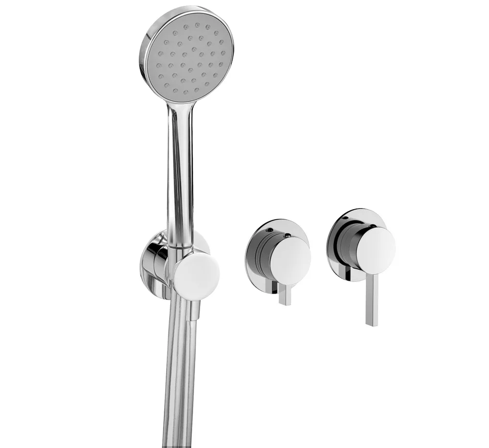 Monomando empotrar horizontal 3 vías con toma de agua separada, con mango ducha