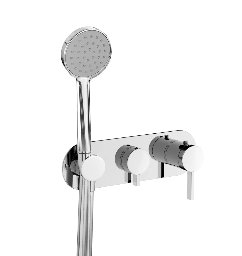 Termostato empotrar horizontal 3 vías con soporte, sin mango ducha